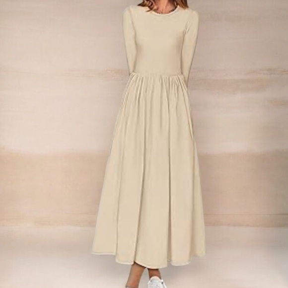 Merokeety Casual Long Sleeve Maxi Dress Pleated Waist 2026 Spring - Picture 5 of 13